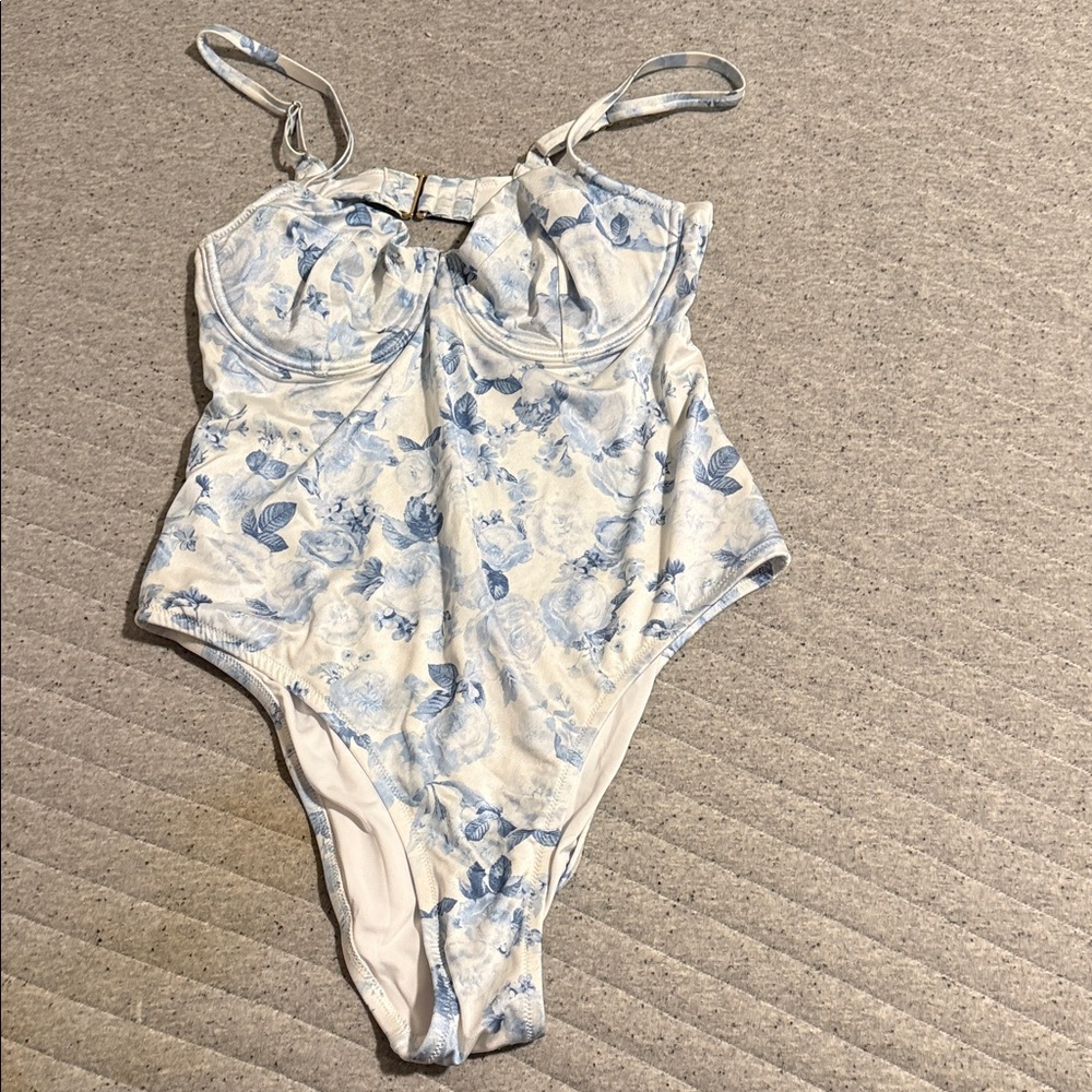 Victoria's Secret Blue and White Floral Bodysuit